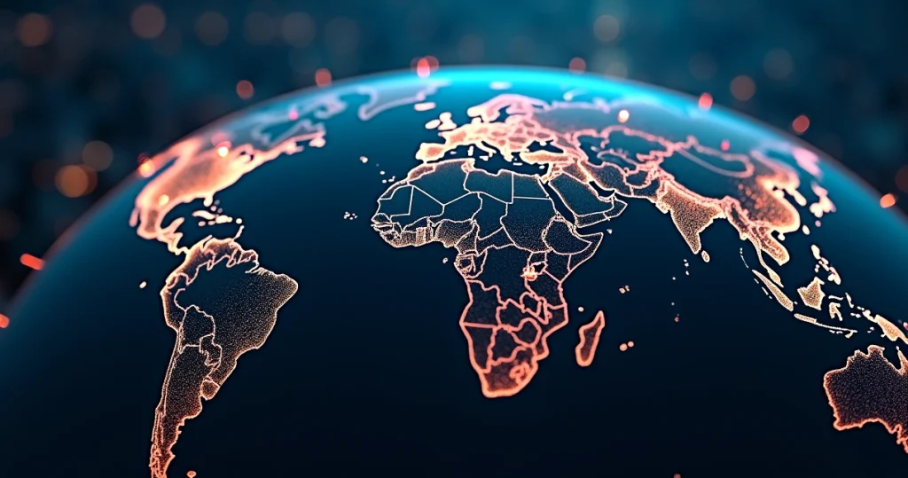 Mapa digital com rede global de servidores CDN interligados