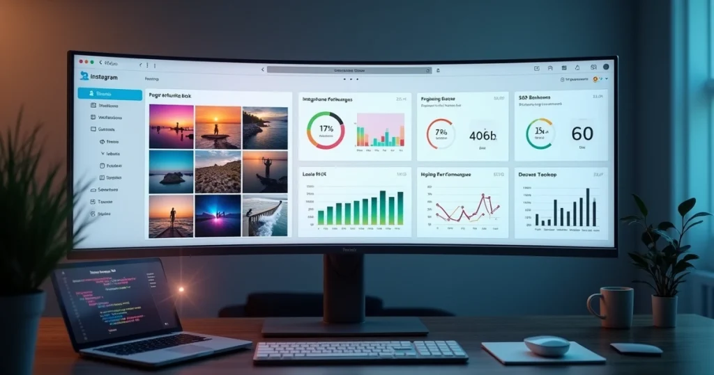 Dashboard WordPress mostrando feed do Instagram e métricas de SEO lado a lado