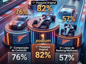 Profissional analisando tela com ranking colorido de formatos de conteúdo preferidos por IA