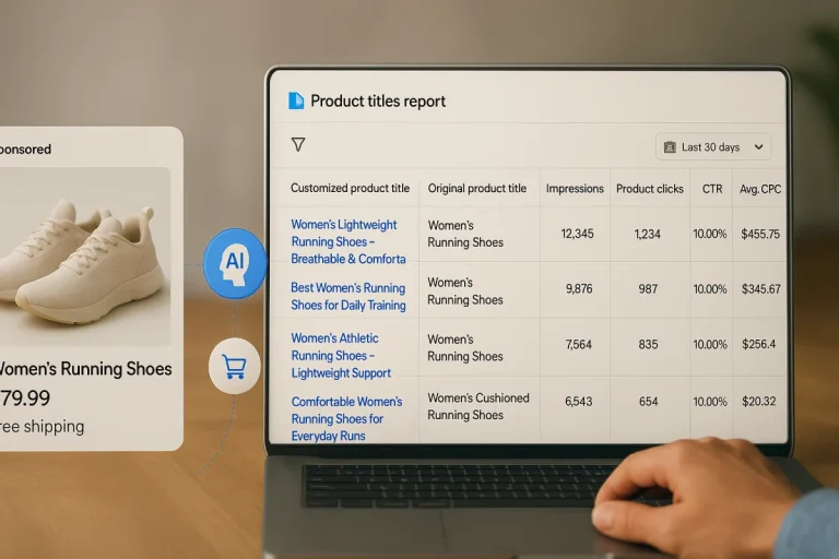 Google Ads agora mostra quando a IA reescreve os títulos dos seus produtos no Shopping