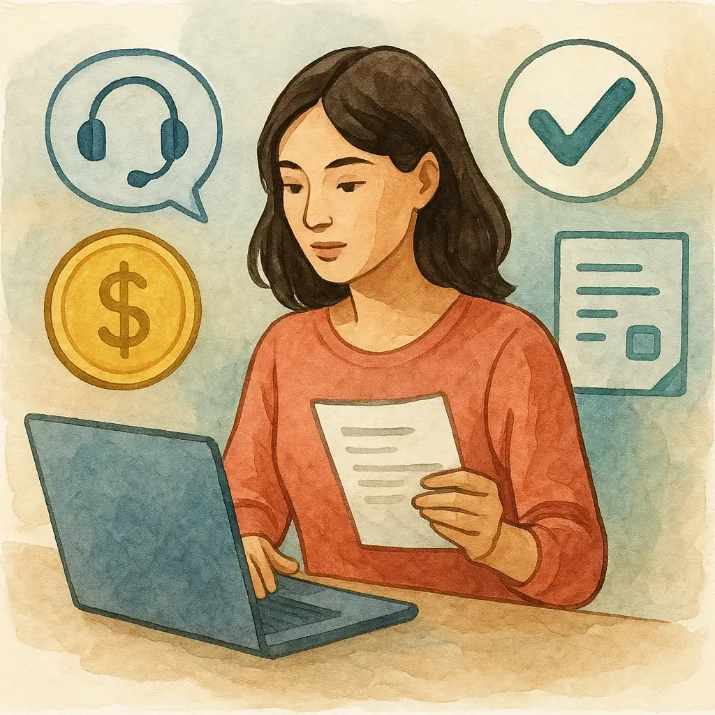 Comissões, pagamentos e suporte