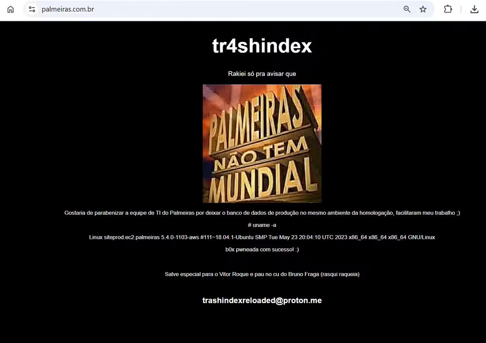 site do palmeiras hackeado