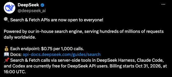 A DeepSeek liberou acesso público à sua própria busca por meio de…